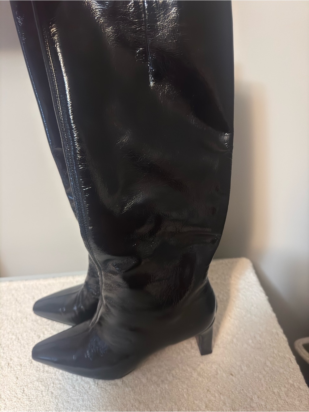 Sam Edelman Black Patent Pointed-Toe Knee-High Boots